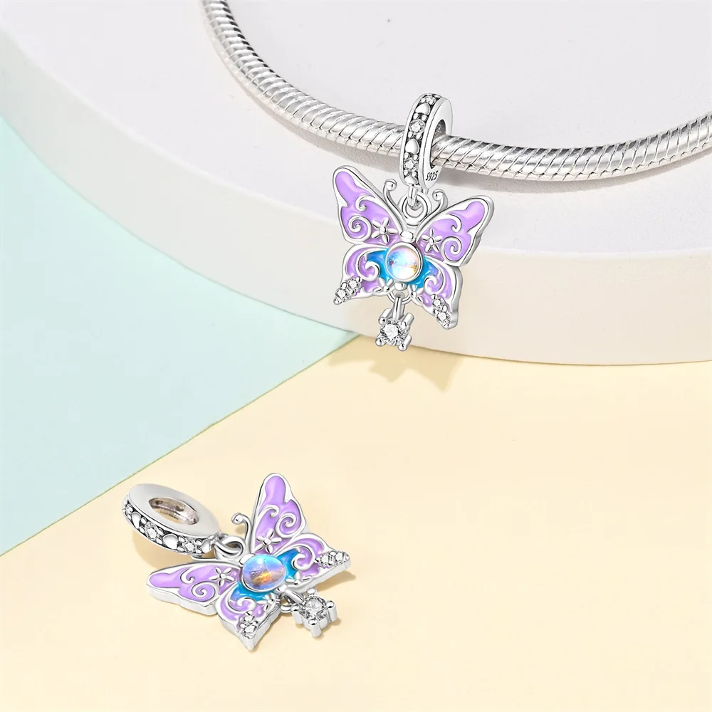 

Original Charms 925 Sterling Silver Purple Butterfly Beads Beads Fit Bracelet Women Jewelry Making Diy Gift