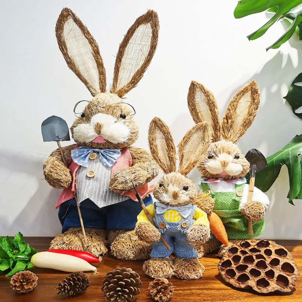 

Pastoral Home Garden Easter Party Window Shooting Props 35cm Straw Rabbit Standing Rabbits Rabbit Decoration Bunny Decorations