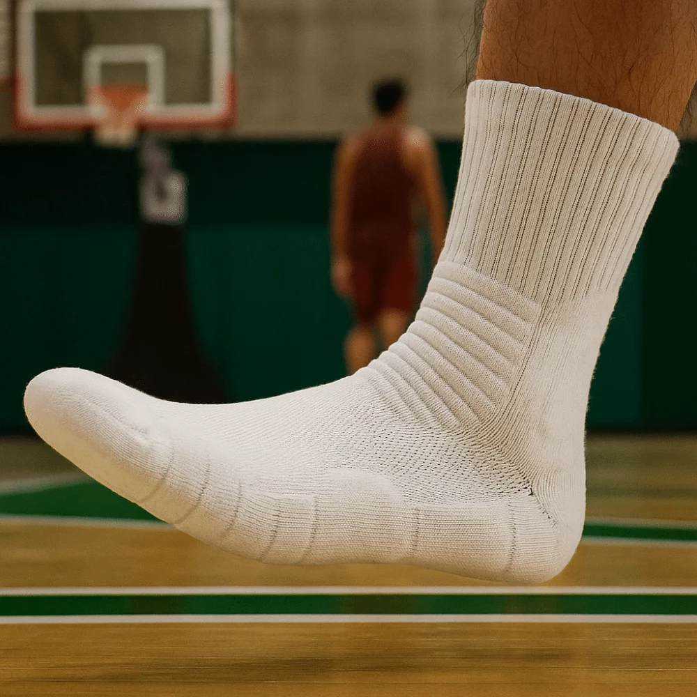 

6Pairs White and Black Basketball Crew Sock Bottom of Towel Breathable Athletic Sock Thicken Non-slip Compression Sock Athletic