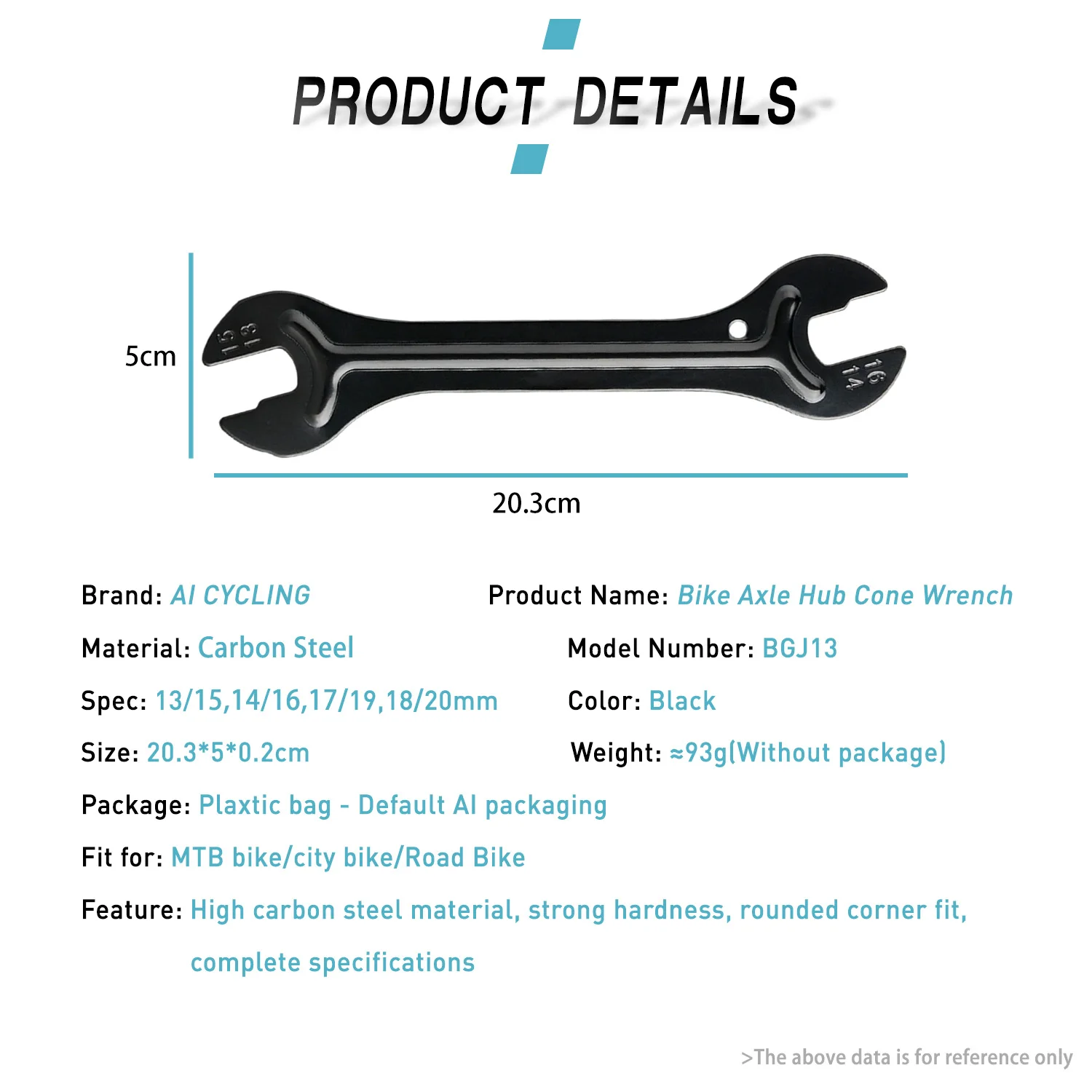 Portable Bike Hub Cone Open‑End Wrench, 13‑15/14‑16mm 17‑19/18‑20mm Axle Spanner Repair Tool for MTB Bicycle Maintenance