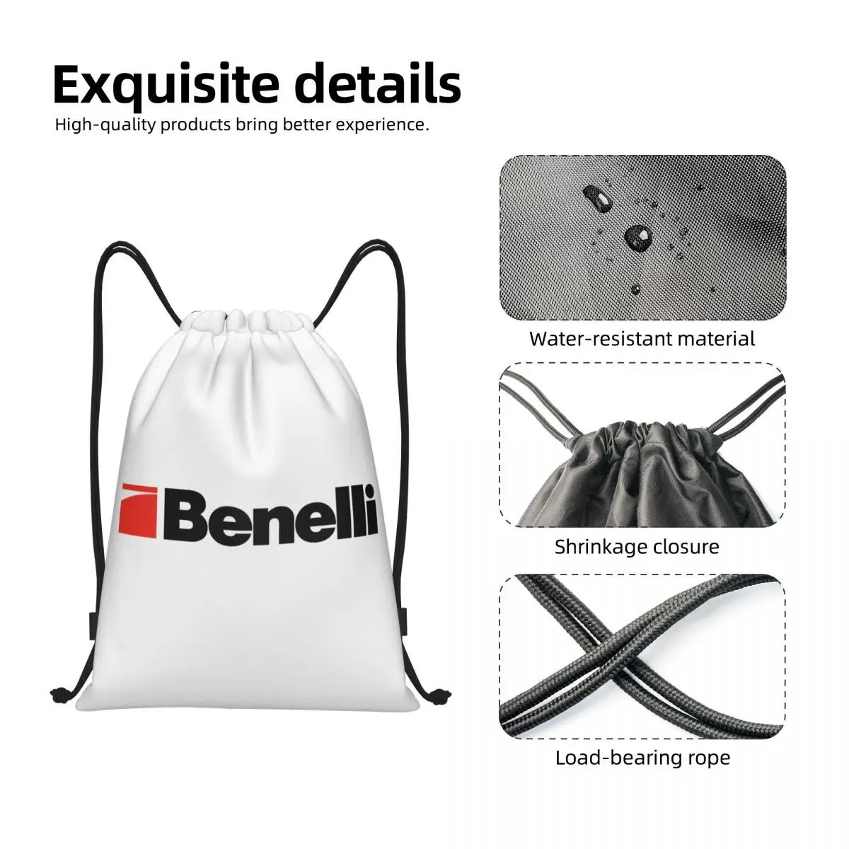 Custom Black Benelli Firearm Shooter Drawstring Bags Women Men Lightweight Sports Gym Storage Backpack