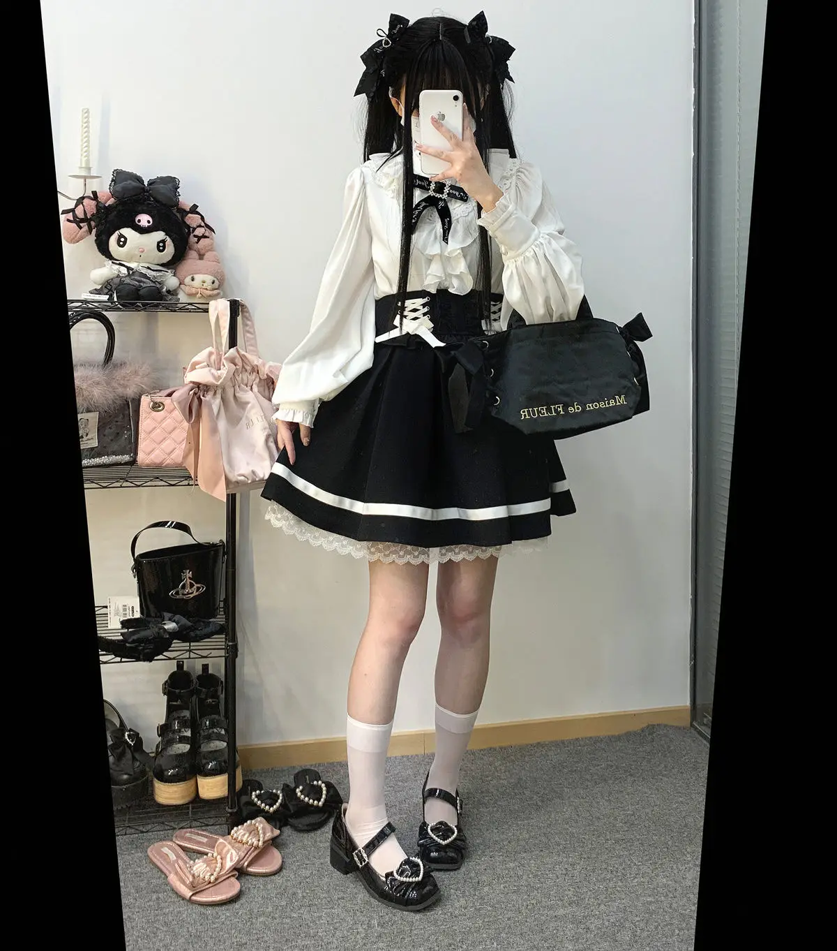 [Olmee] Jirai Kei Mine Series Double Layer Skirt Belt Lace Japanese Mass-Produced Dress Black Pink Blue Mizuiro y2k Kawaii Sweet