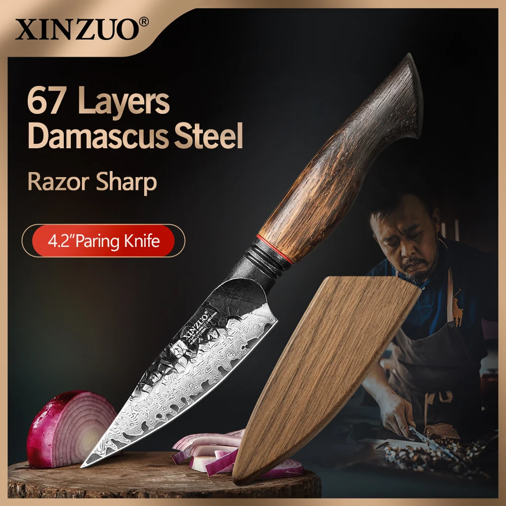 XINZUO Mo Series 4.2-inch Damascus Paring Knife—Exceptionally sharp, 6.0 - 8.0N cutting force, anti-rust, in stylish gift box