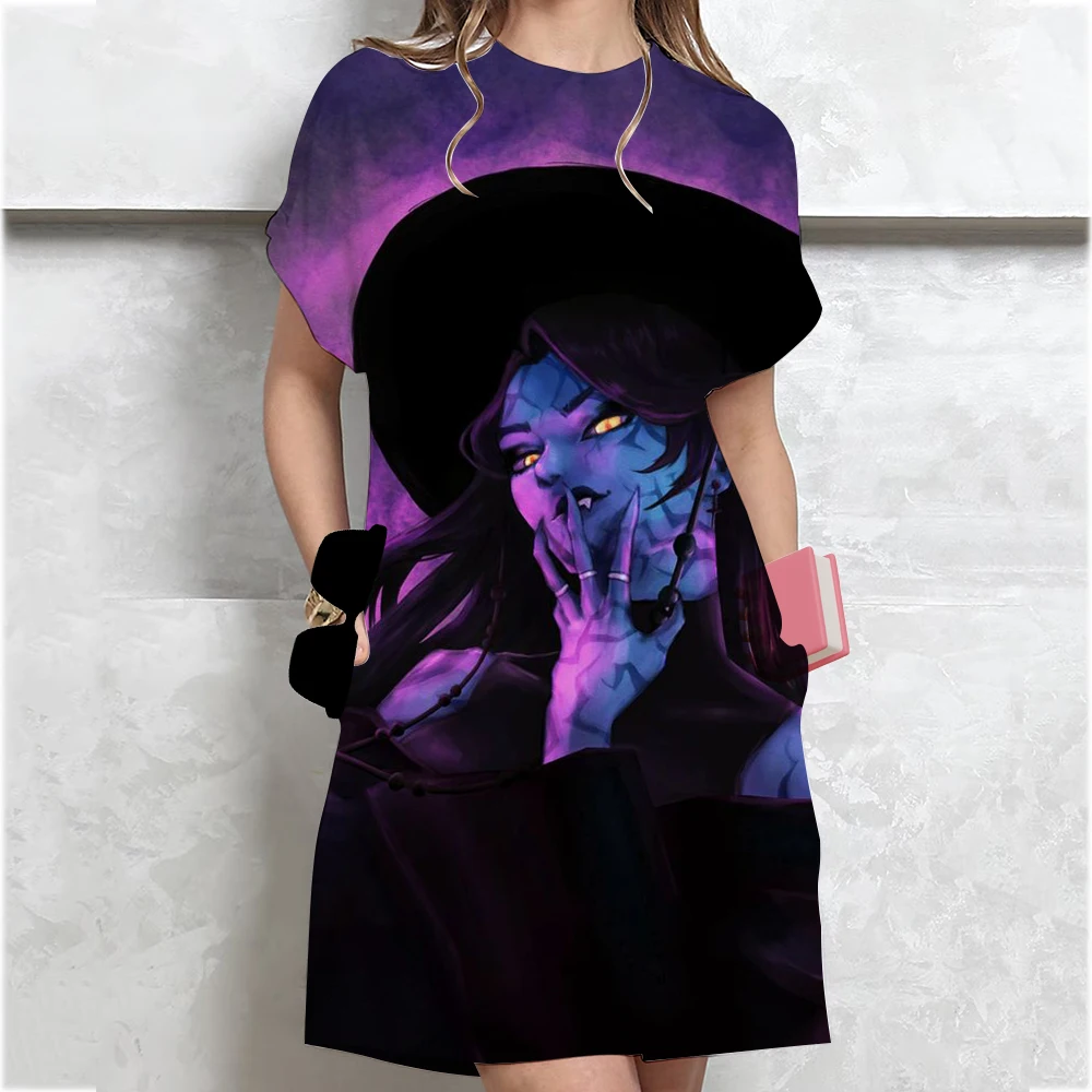 فستان Kpop Demon Hunters Huntrix للنساء فساتين نسائية غير رسمية مطبوعة بالورود أنيقة برقبة على شكل حرف v فضفاضة على شكل حرف a فستان شاطئ بوهو