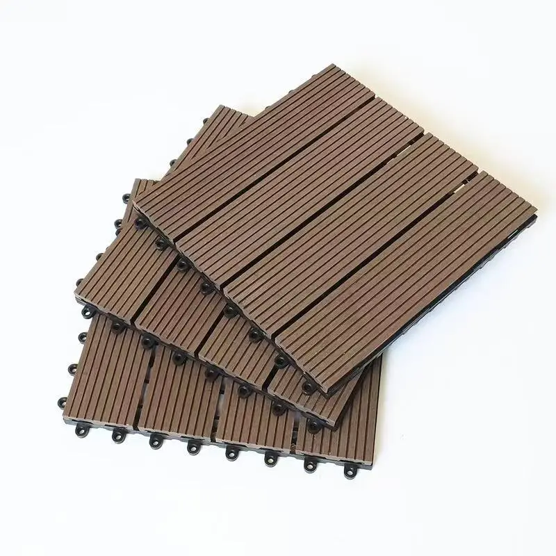 High-Density WPC Interlocking Deck Tile 300x300 Outdoor Terrace Decking Matt Finish Waterproof Asian Brushed Wood Eco-Friendly