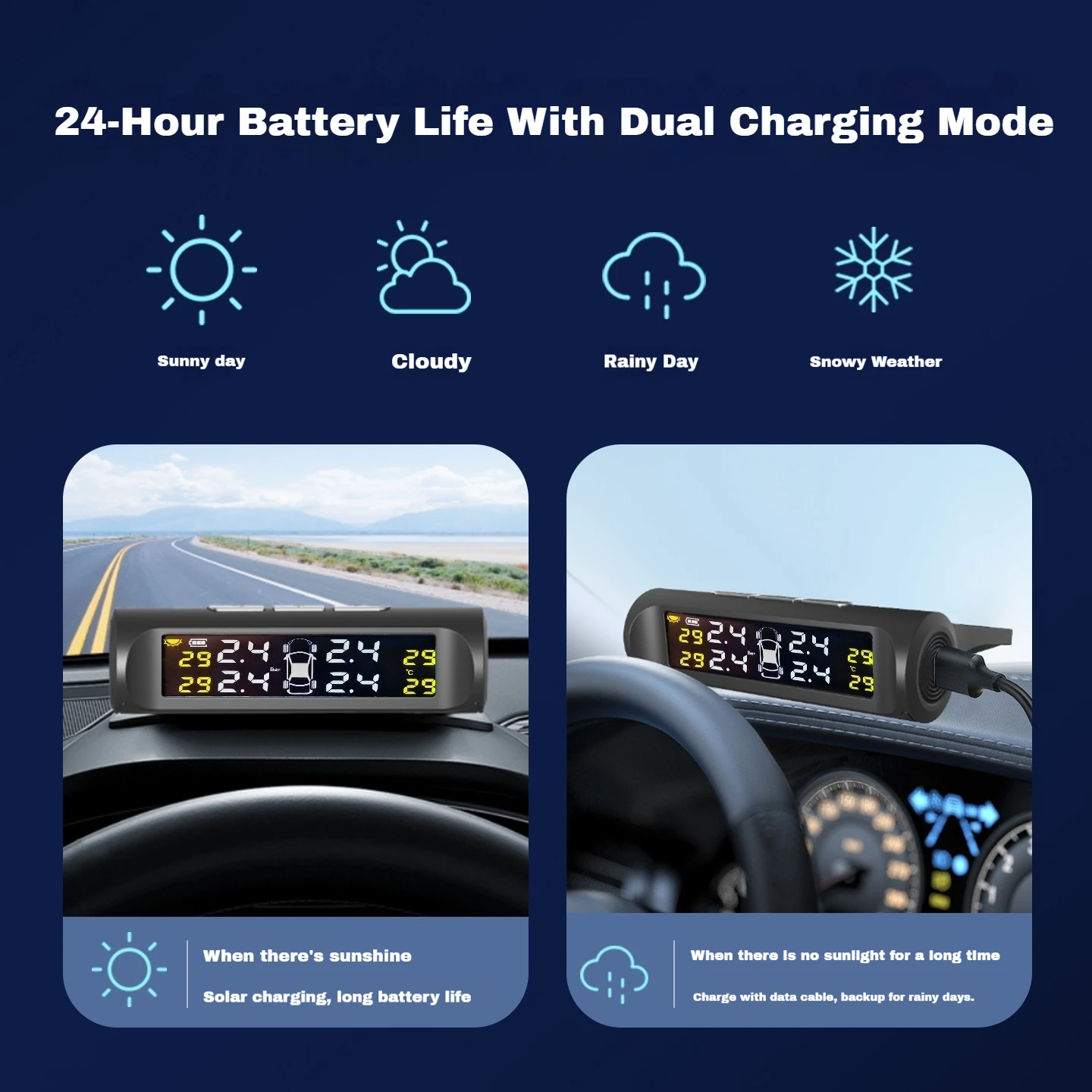 Solar Power External Sensor 2026 Auto Security Alarm Tyre Pressure Car TPMS Tyre Pressure Monitoring System Digital LCD Display