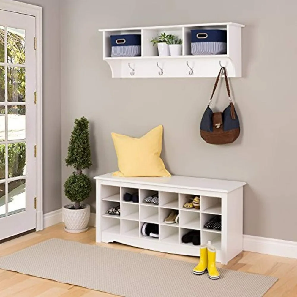 

Hanging Entryway Shelf With Shoe Cubby Bench - White Shoe Cabinet Storage Shoe-shelf Shoes Cabinets Shoerack Organizer Rack Room