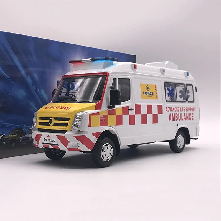 1:24 Scale Diecast Alloy FORCE Indian Rescue Vehicle Ambulance Toys Cars Model Classics Adult Collection Souvenir Gifts Display