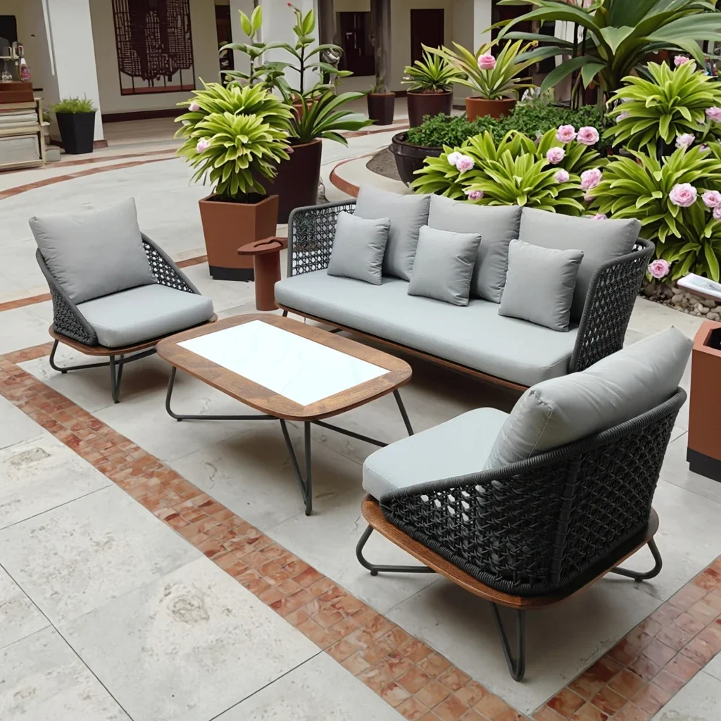 High Quality Modern Outdoor Sofa Set Comfortable and Durable Rope Weaving Garden Patio Furniture for Courtyard Park and Hotel