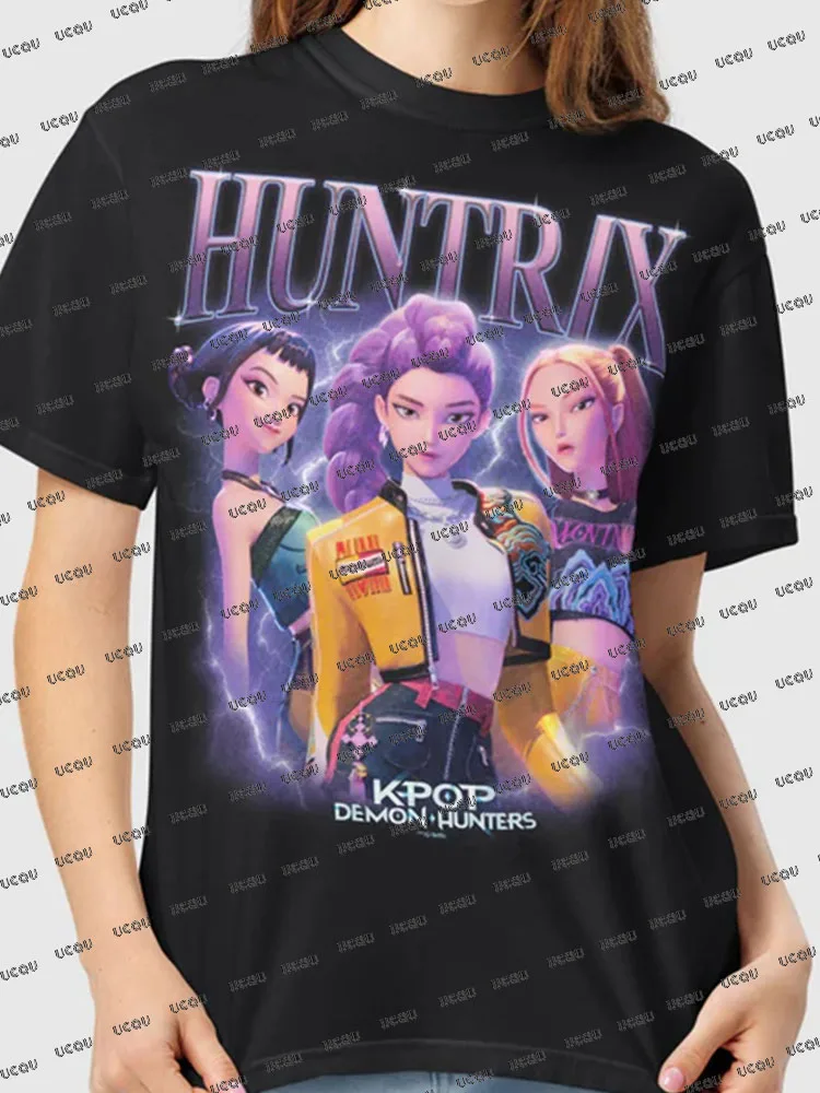 تيشيرتات KPop Demon Hunters Huntrix للنساء لصيف 2025 تيشيرتات قصيرة الأكمام بنمط الفيلم الجديد ملابس علوية كبيرة الحجم Y2K للشارع