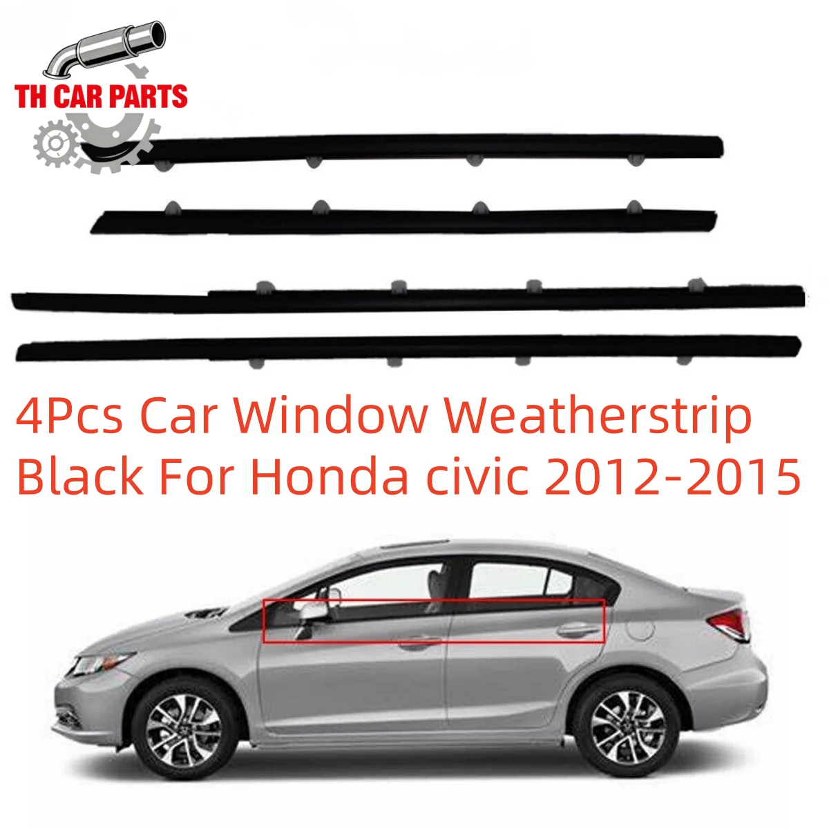 

Комплект из 4 черных уплотнителей для окон автомобиля Honda Civic 2012-2015, молдинги для окон, артикулы 72450-TRO-A01, 72410-TRO-A01