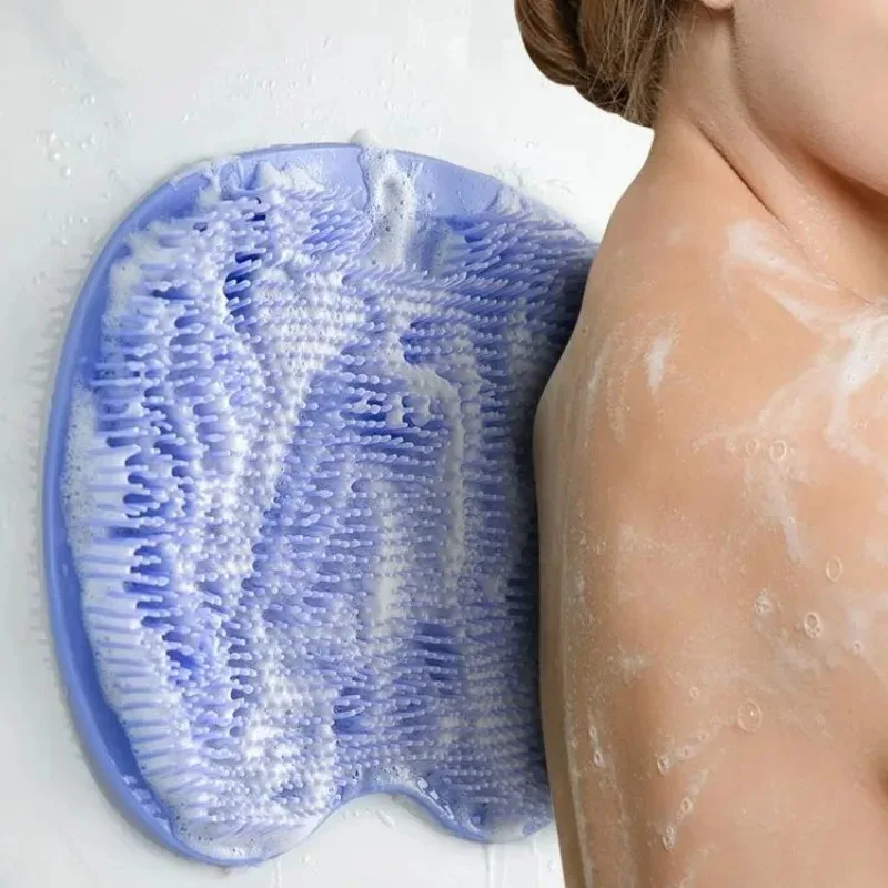 Multifunctional Silicone Bathroom Back Scrub Brush, Reusable Non‑Slip Back Scraper Foot Massage Cleaner Shower Tool
