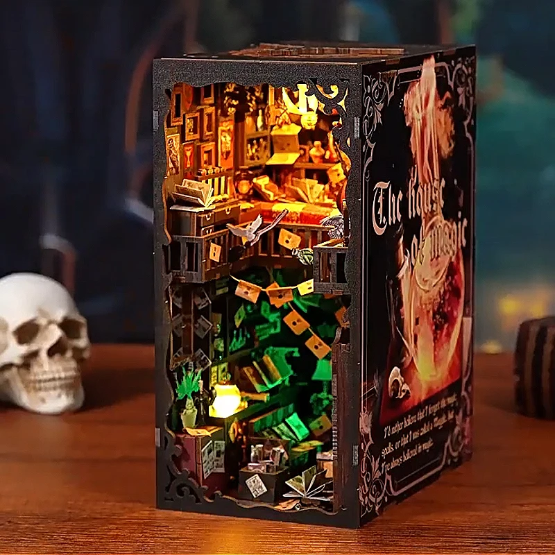 

DIY книжный уголок, комплект, миниатюрная деревянная 3D головоломка, книжная полка, модель кукольного домика, подставка для книг, украшение дома для рождественского подарка