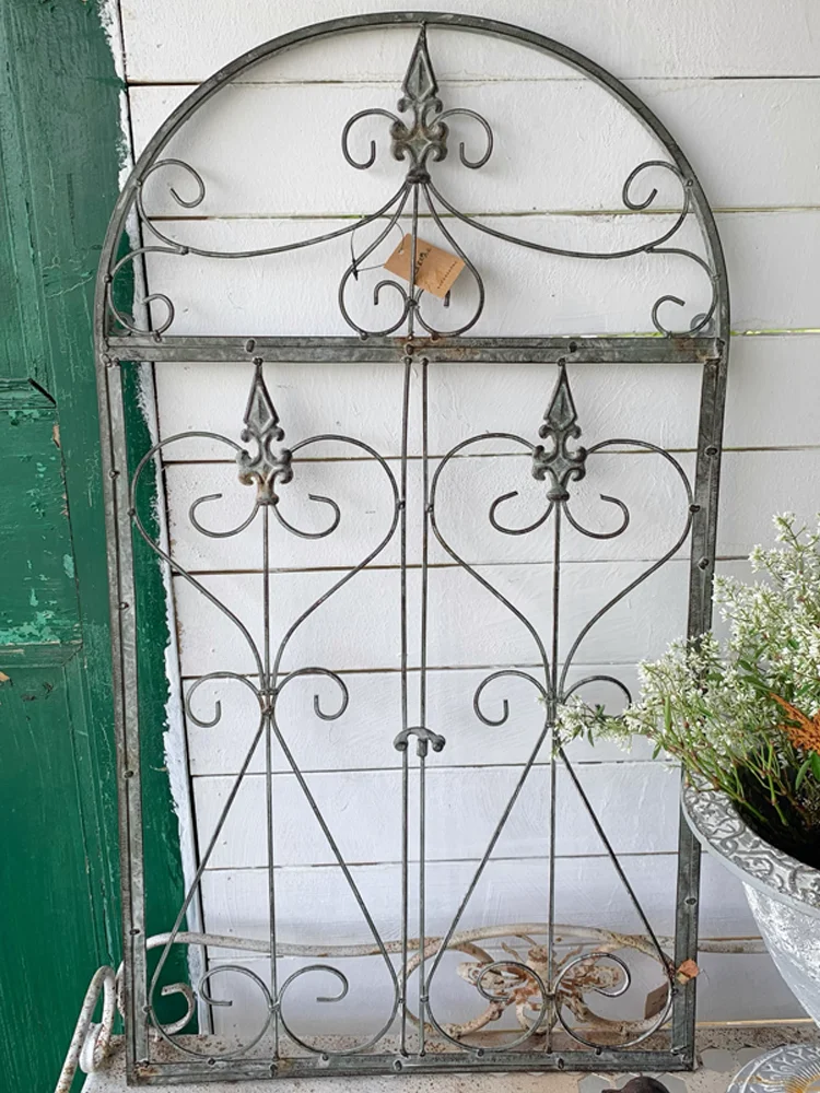 Rustic Vintage Iron Wall Decor Window Frame with Scrolled Hearts