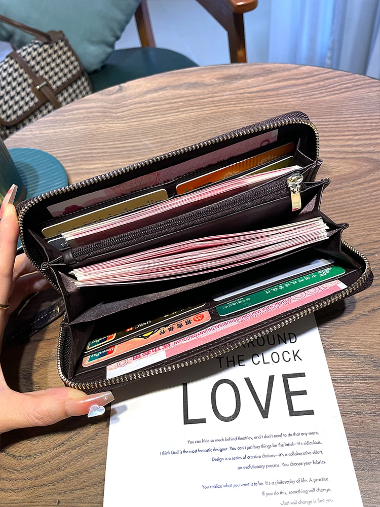 Cartera larga con tarjetero para mujer, bolso para teléfono móvil, bolsa versátil para almacenamiento de monedas, cartera de cuero con patrón geométrico