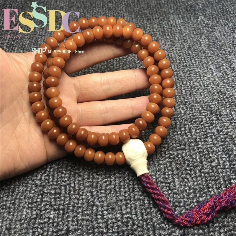 Wholesale Fine Quality Natural Weathered 108 Mala Prayer  Bracelet Yellow Bodhi Root Apple Beads Men Hand String
