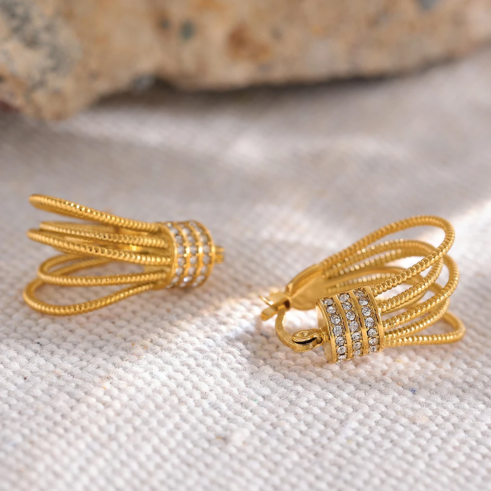 Yhpup Copper Cubic Zirconia Metal Geometric Cast Statement Earrings 18K Gold Plated Stylish Unique Charm Jewelry Women