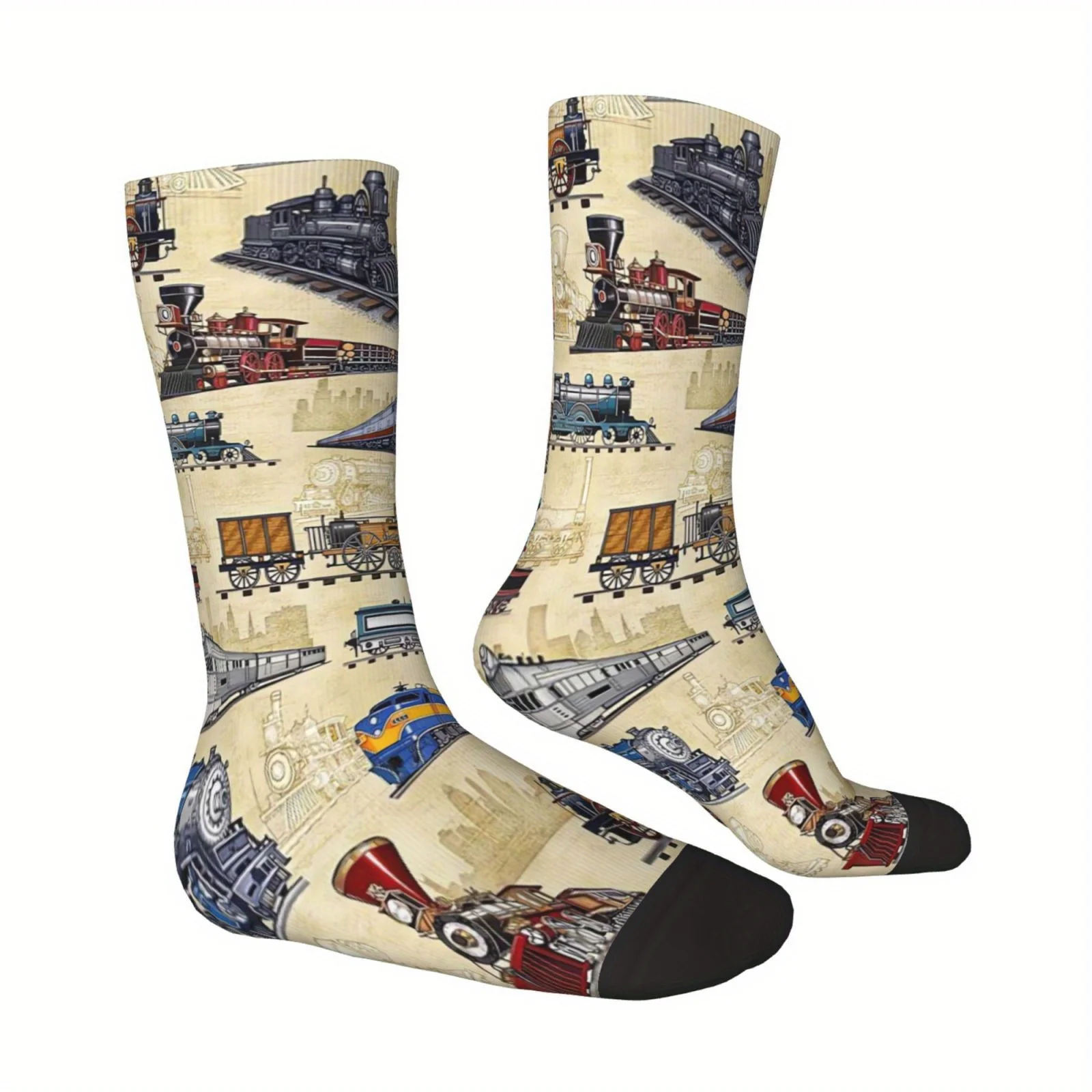 جوارب قاطرة قطار عتيقة قابلة للتنفس من مزيج البوليستر طباعة رقمية ثلاثية الأبعاد مع تصميم قاطرة بخارية جورب بتصميم قطار ريترو #4