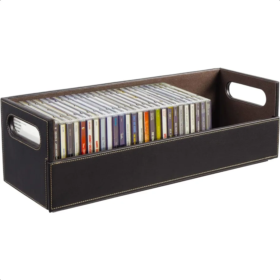 

CD Storage Box Organizer Shelf for Movie Cases DVDs Cassette Tape Display Stand Disc Holder Can Store Up to 40 CDs Faux Leather