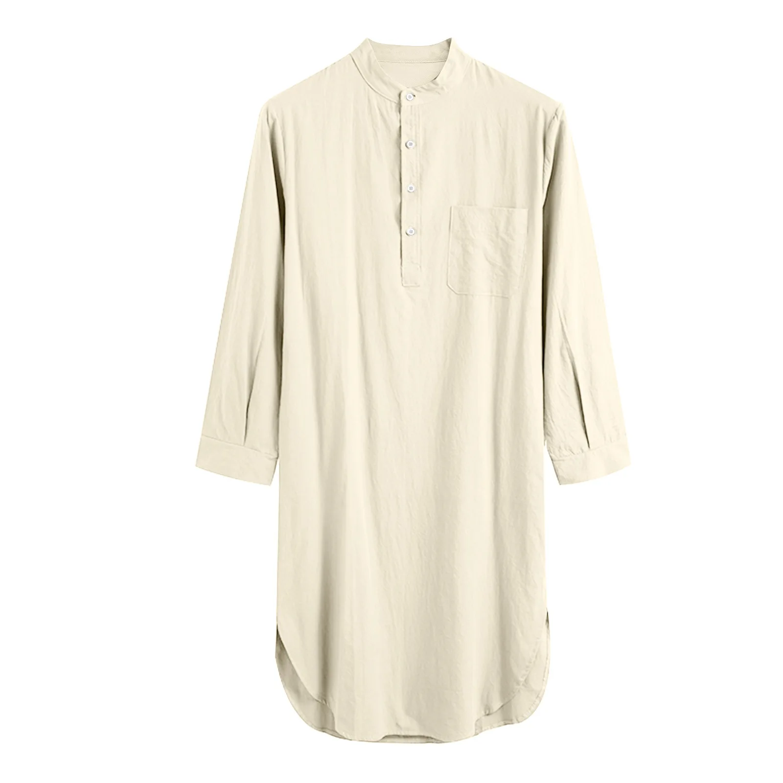 Männer Button-down Schlaf Roben Einfarbig Stehkragen Langarm Nachthemd Mode Komfortable Hause Tragen Lose Bademäntel m-3XL – Detail 27