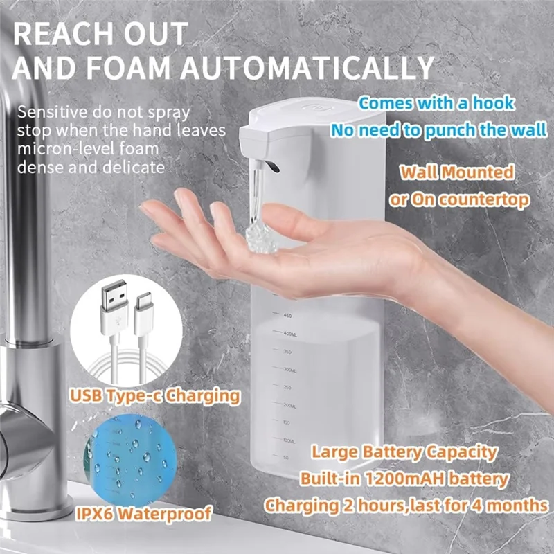 

ASWUT-550ML Гель-жидкость с выходной аккумуляторной батареей USB, инфракрасный датчик, громкая связь для кухни и ванной комнаты