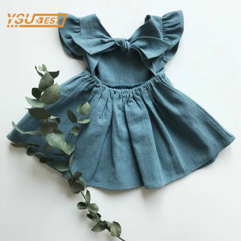 Kids Baby Girls Dress Kids Baby Girl Sleeveless Pure Color Princess Dress Summer 1-5Yrs Infant Baby Girls Children Clothes Dress