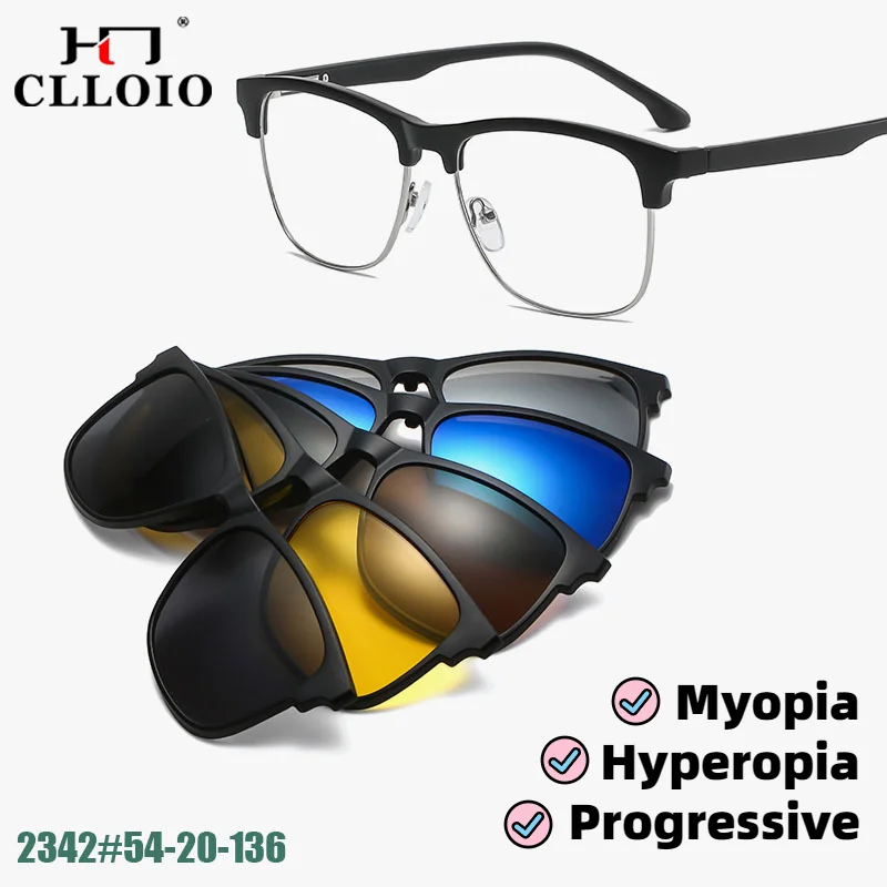 

CLLOIO New Magnetic Clip-On Polarized Sunglasses Men Driving Safety Night Vision Anti Blue Light Reading Prescription Glasses