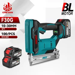 ONEVAN F30 Brushless Electric Nail Gun 2 Gear Nailer Stapler Framing Stapler Nailer With 100PCS Nails For Makita 18V Battery Pin