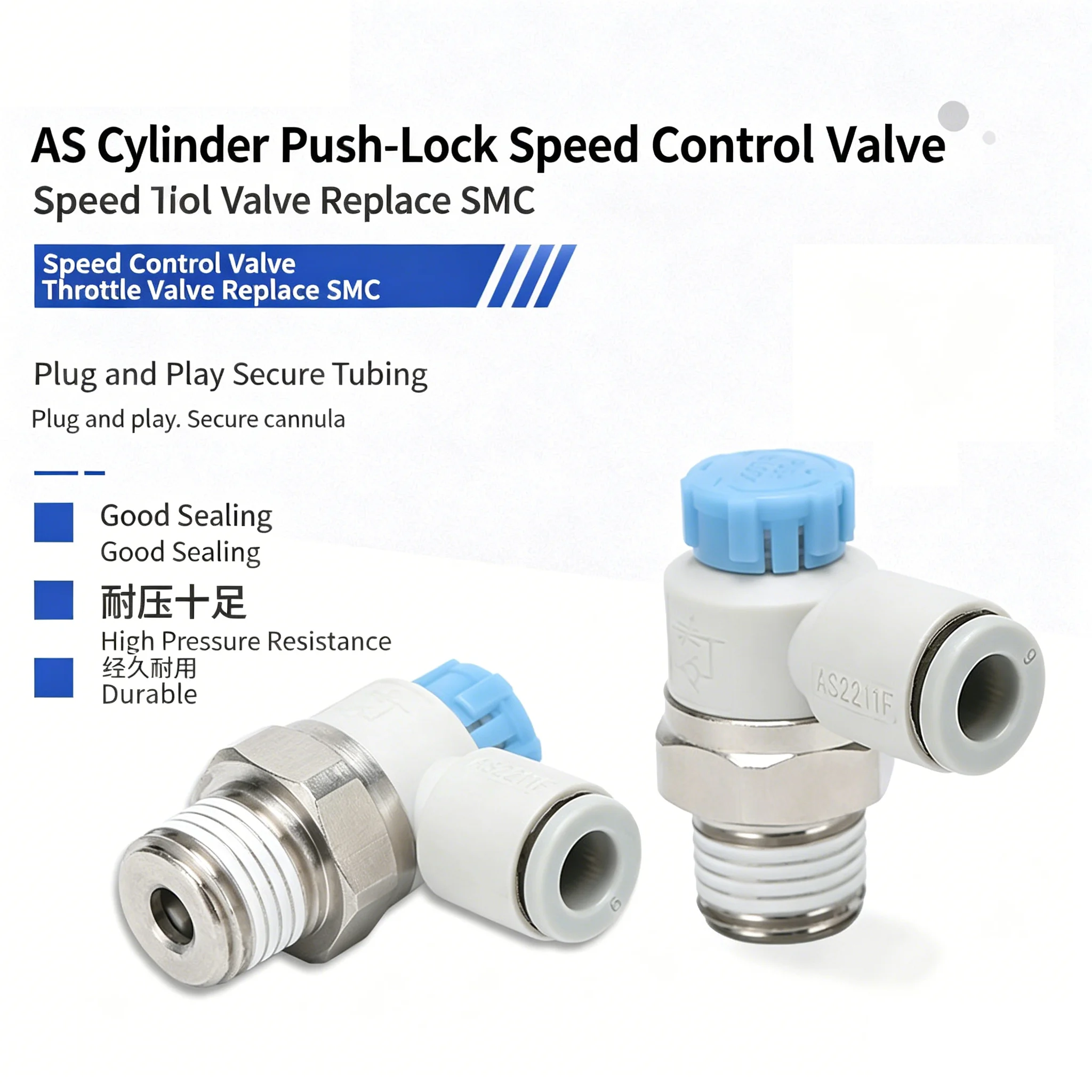 50pcs AS1201F/1211F-M3/M5-04/06A AS2201F/2211F-01/02-04/06/08/10SA Speed Controller Throttle Valve Pneumatic Fitting