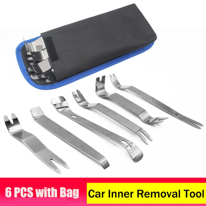 6Pcs Portable Auto Door Clip Trim Removal Tools Kits Car Dashboard Audio Radio Panel Repair Metal Removal Pry Disassembly Tool