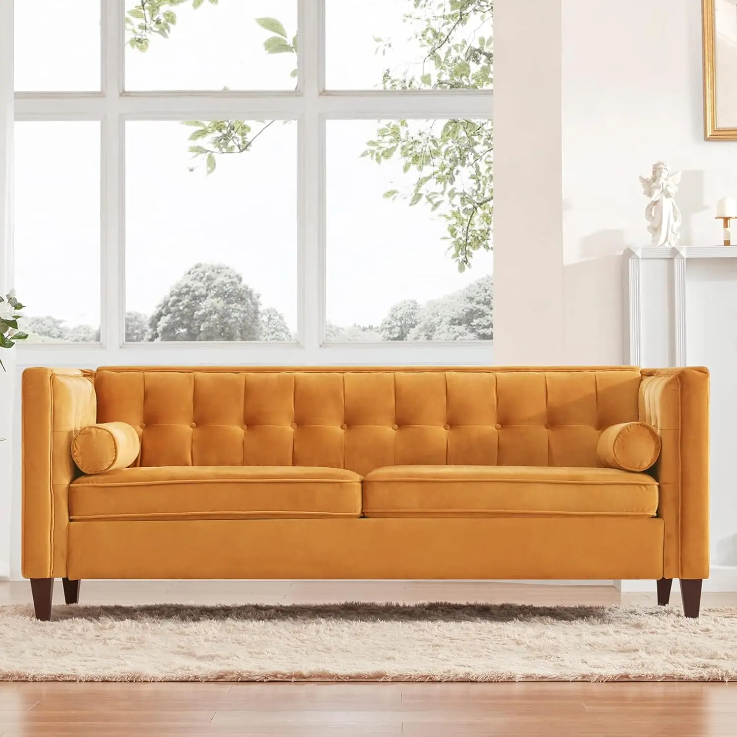 78'' W Velvet Sofa, Mid-Century Love Seats Sofa Furniture,Button Tufted Couch for Living Room, Tool-Free Assembly (Sofa, Ginger)