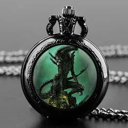 Alien Xenomorph‌ Design Unique Gifts Vintage Arabic Numerals Quartz Pocket Watch Necklace Pendant Clock Chain Men Gifts for Boys