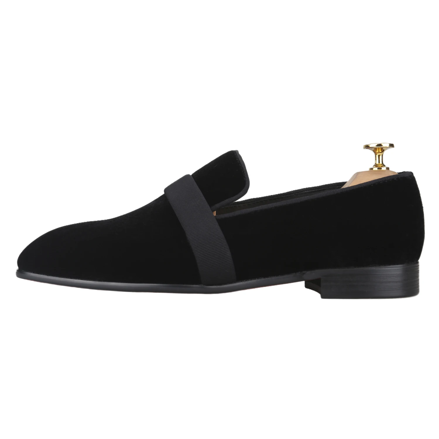 Piergitar Black Velvet Slip-On Loafers With Handmade Ribbon Luxury Brand 