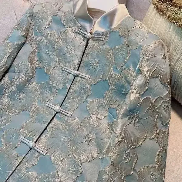 2025 Traditional Chinese Style Floral Loose Vintage Coats Women Spring Autumn Jacquard Flower Cheongsam Coats Hanfu Tangsuit Top