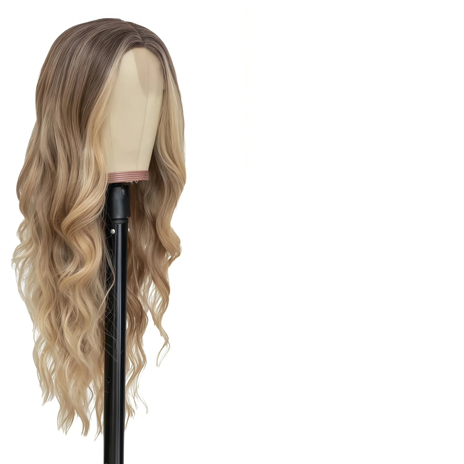 Fashionable gradient brown gold high gloss wig -66cm long loose wavy  wig, heat-resistant synthetic fiber,Carnival image 6