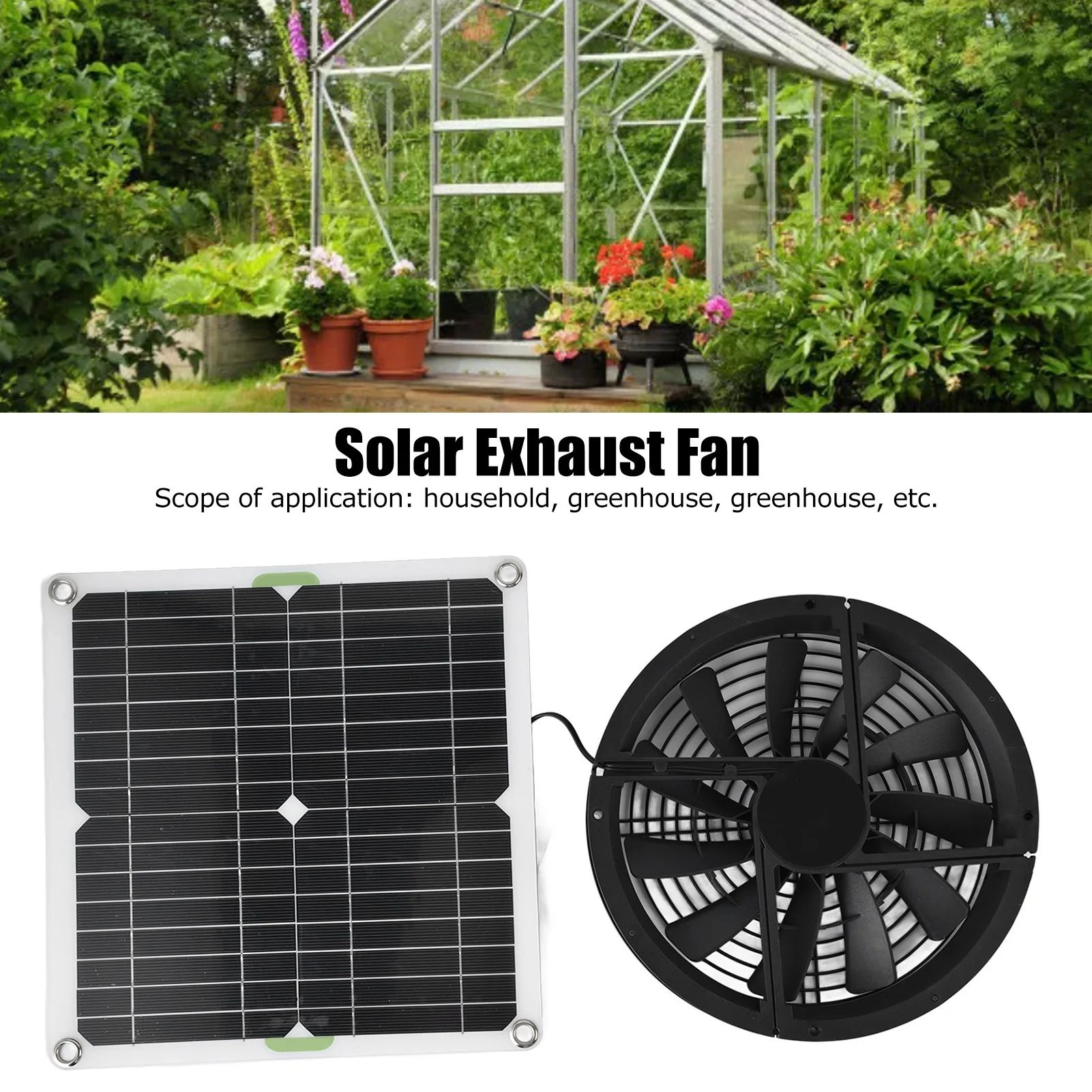 Solar Panel Fan Kit 10in 100W Waterproof Solar Panel Round Ventilation Case Exhaust Fan for Chicken Coop Greenhouse Shed