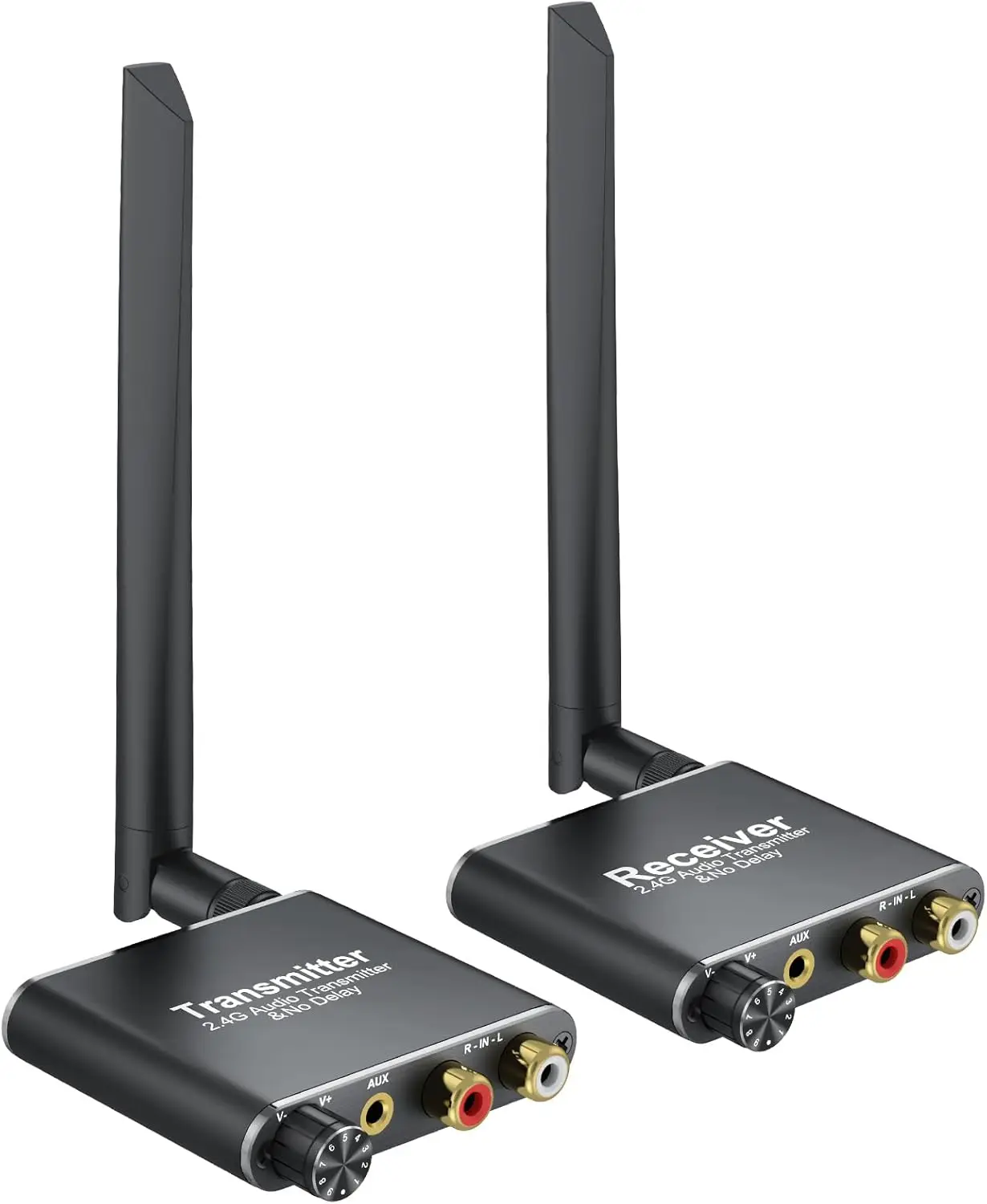 

50m 2.4G Wireless Audio Transmitter Receiver, RCA/3.5mm Adapter for Subwoofer Speaker,TV DVD PC,No Delay