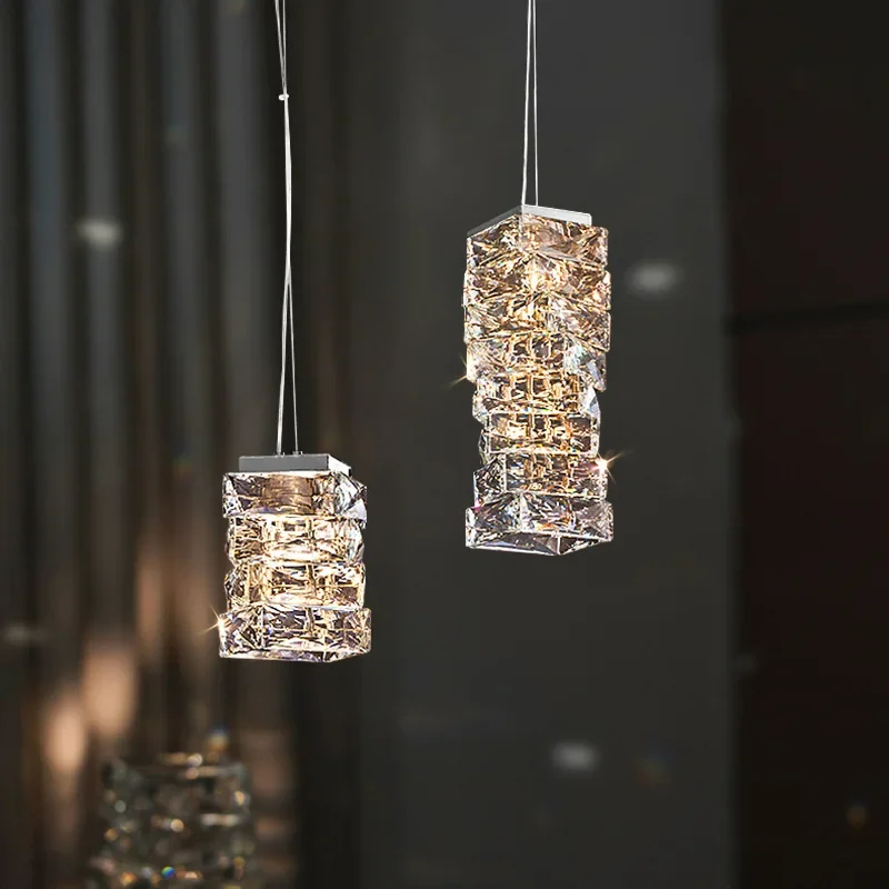 Luxury LED Pendant Light Modern Crystal Gold Chrome Stainless Steel Bedside Living Room Aisle Chandelier Beautiful Lighting