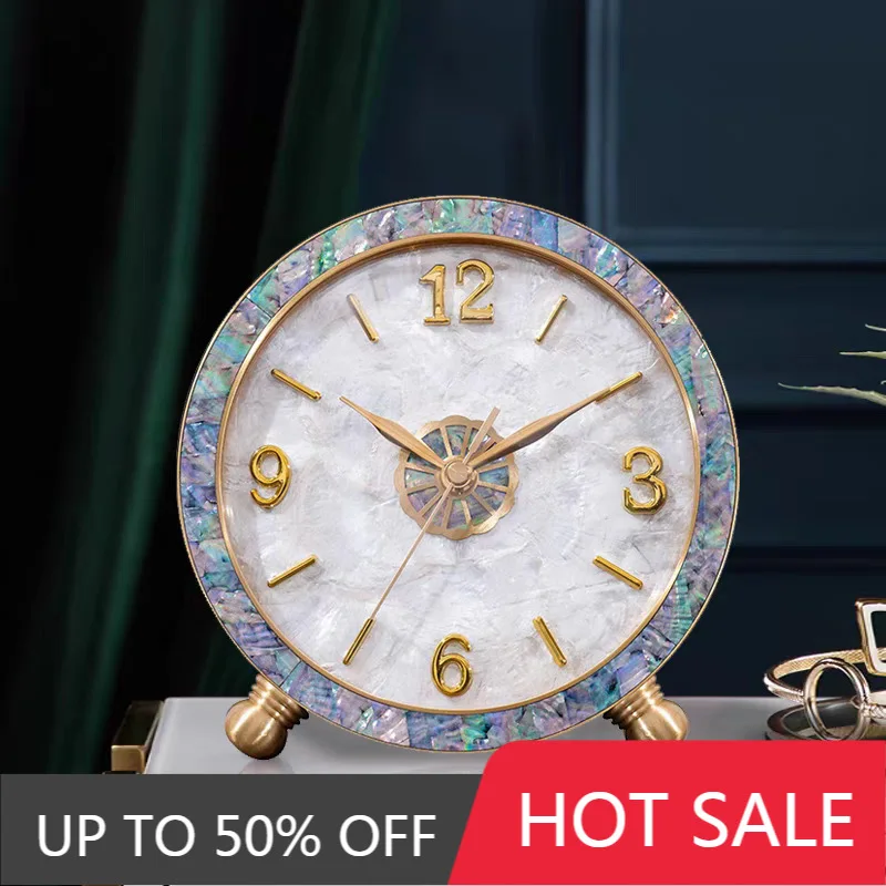 Natural Seashell Table Clocks Living Room Brass Desk Clocks Bedroom Silent Desktop Clock Modern Home Decoration Accessories