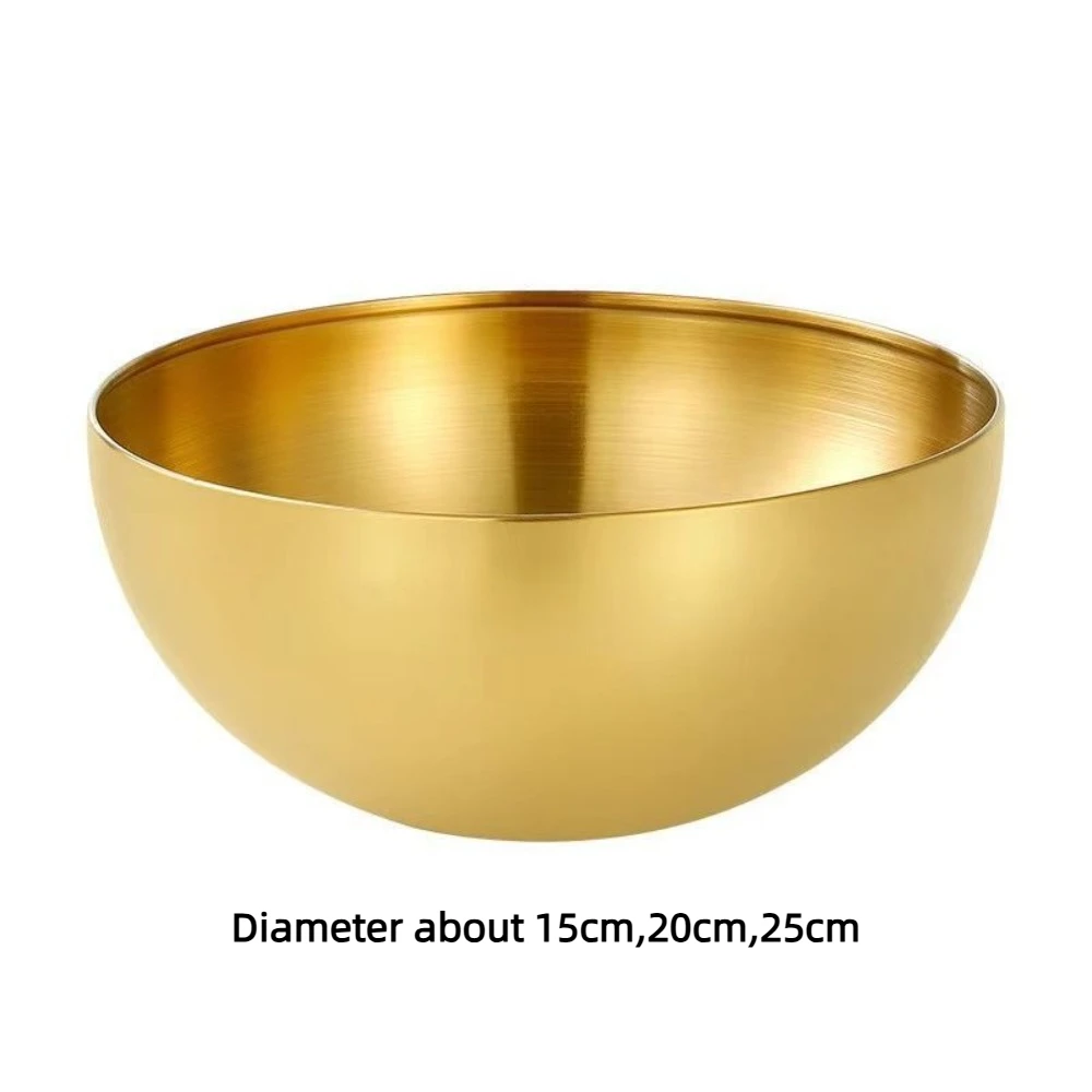 304 Stainless Steel Fruit Salad Bowl Korean Silver Gold Soup Rice Noodle Bowl Large Capacity Multifunctional Food Container
