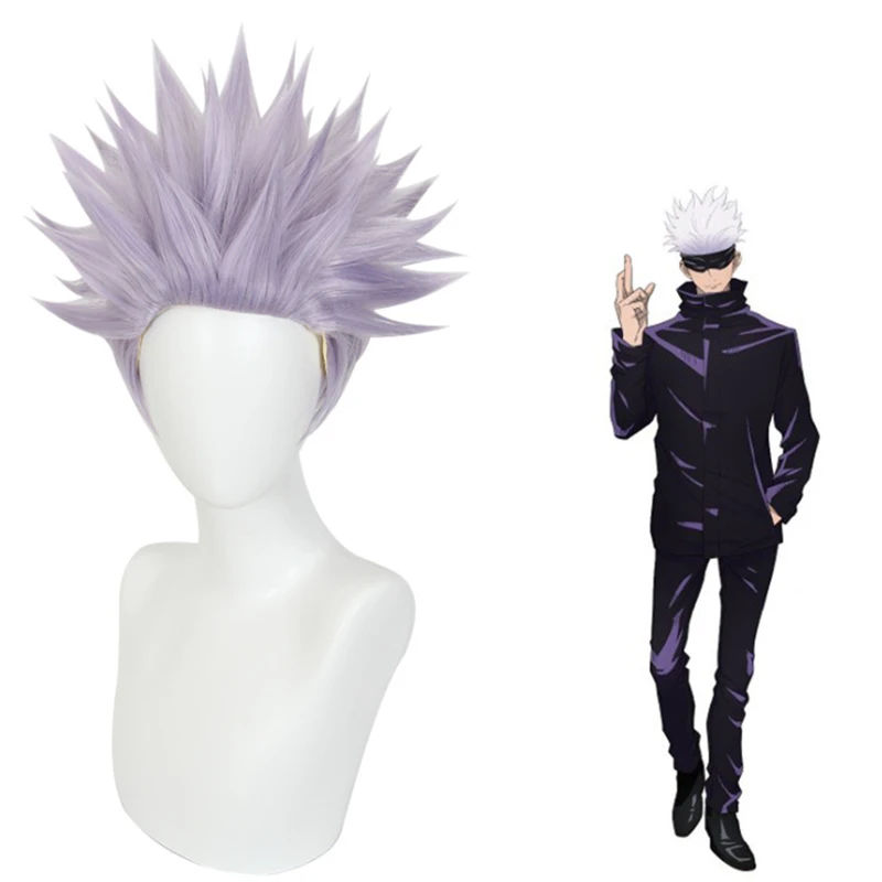 1:1 Anime  Gojo Satoru Wig Cosplay Wigs Playing Powder Mercury Purple Straight Hair Halloween Wigs