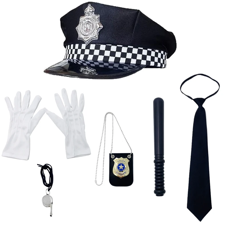 6pcs Adult Police Role-playing Set, Police Hat, Plastic Baton, Walkie Talkie, Tie, Glove, Whistle Set, Cosplay Props Accessories
