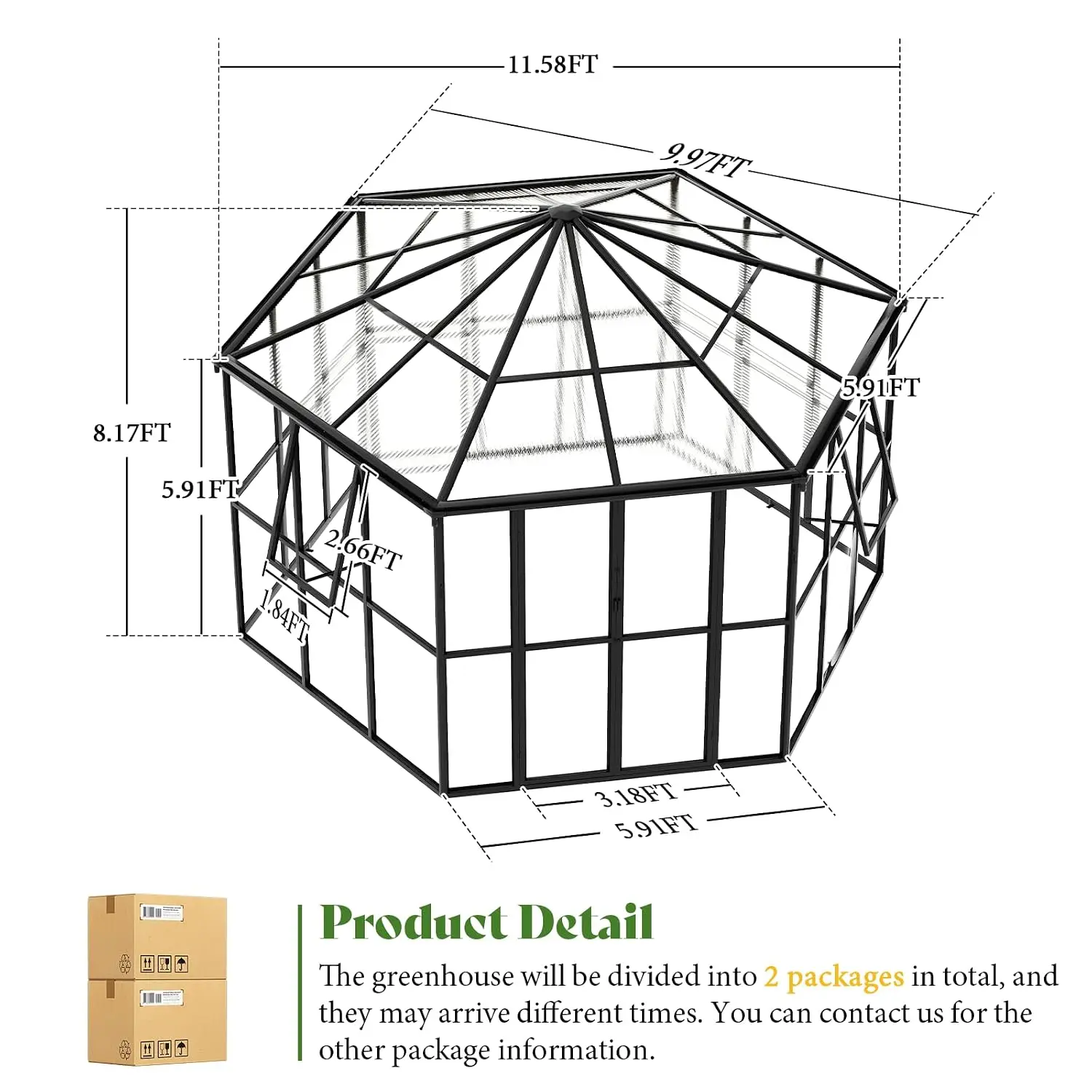 12 x 10 x 8 FT Hexagonal Outdoor Greenhouse, Customi