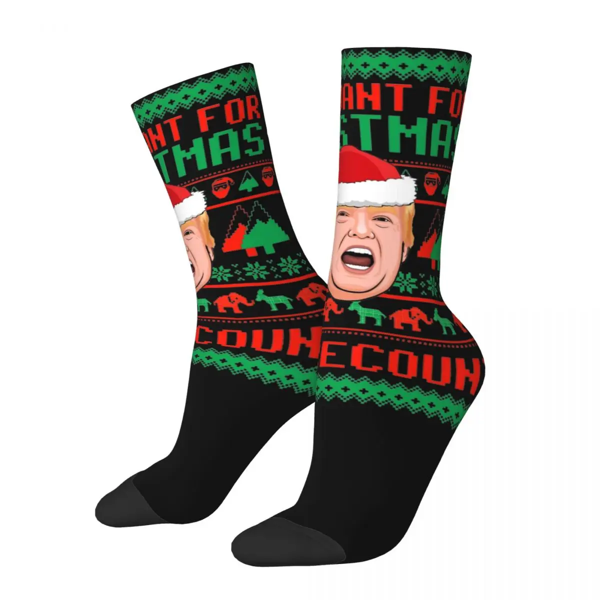 Design Trump All I Want For Christmas Is A Recount Basketball Socks Polyester Middle Tube Socks for Women Men Sweat Absorbing