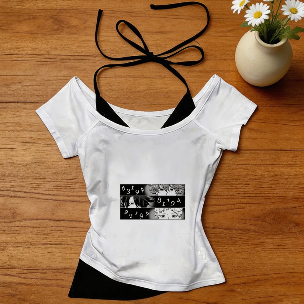 the Promised Neverland crop top teen meme summer harajuku cute cutecore top tees cutecore emo graphic summer baddie