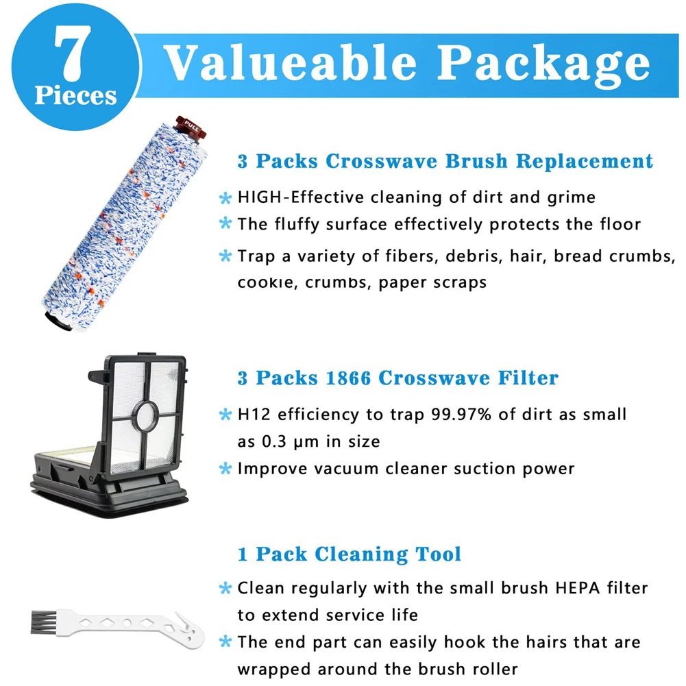 Piezas de Repuesto de filtro y cepillo de rodillo multifuncional para aspiradora robótica Bissel CrossWave 1866, 1868, 1785, 2306