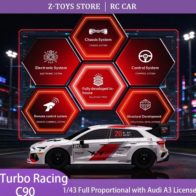 Turbo Racing C90 1/43 Audi A3 Pegasus 3 Drift RC Car RTR with N20 Motor Full Proportional for Desktop Racing