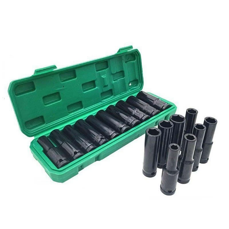 10 Pieces Of 8-24Mm 1/2 Electric Wrench Socket Head Set Pneumatic Socket Lithium Electric Wrench Hexagon Opening Lengthened Set