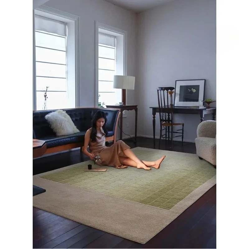 Handmade Carpet Original Art Wool Moss Green Living Room Premium Bedroom Bedside Blanket