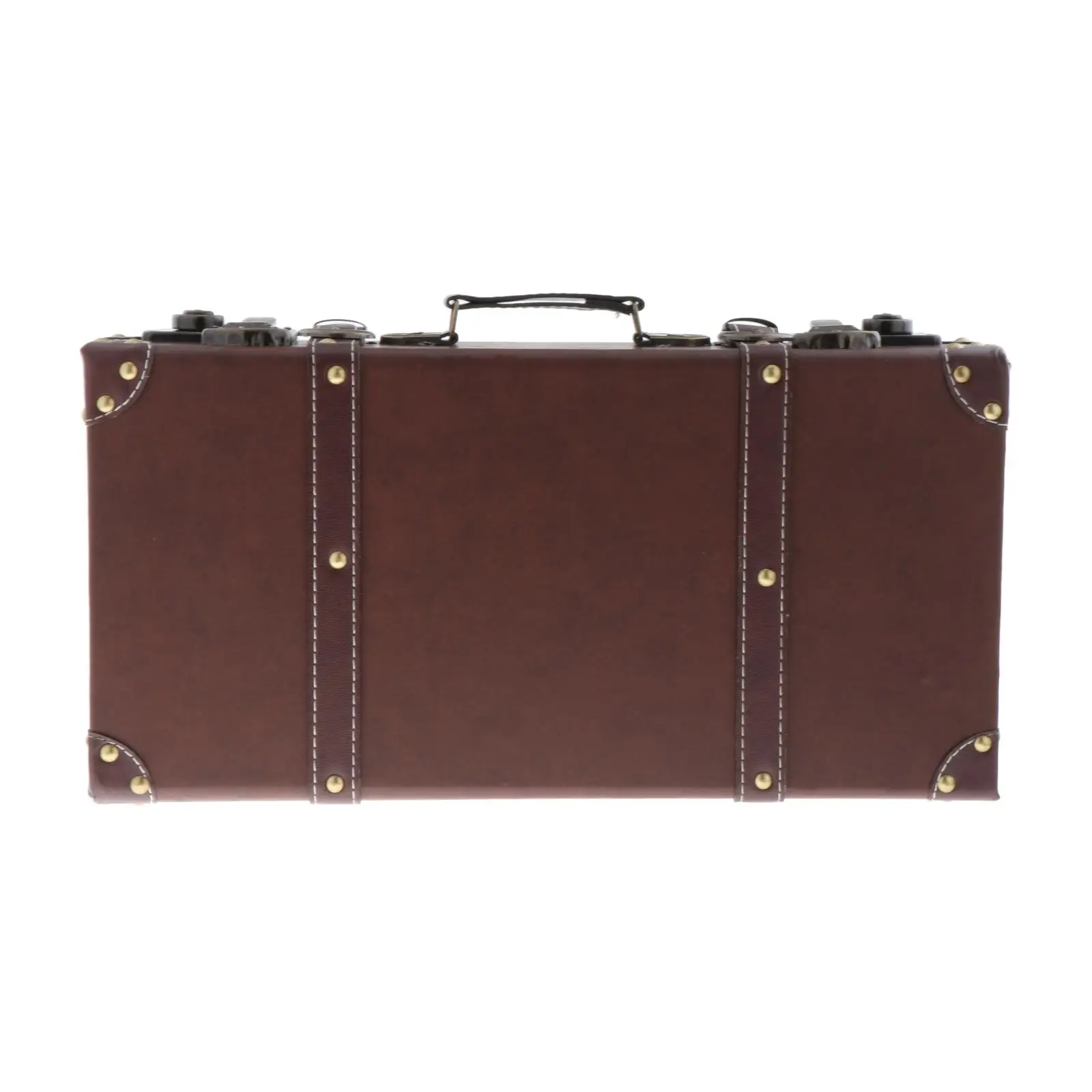 Antique Wooden Suitcase Decor Box Leather Trimmed Storage Trunk for Photography Props